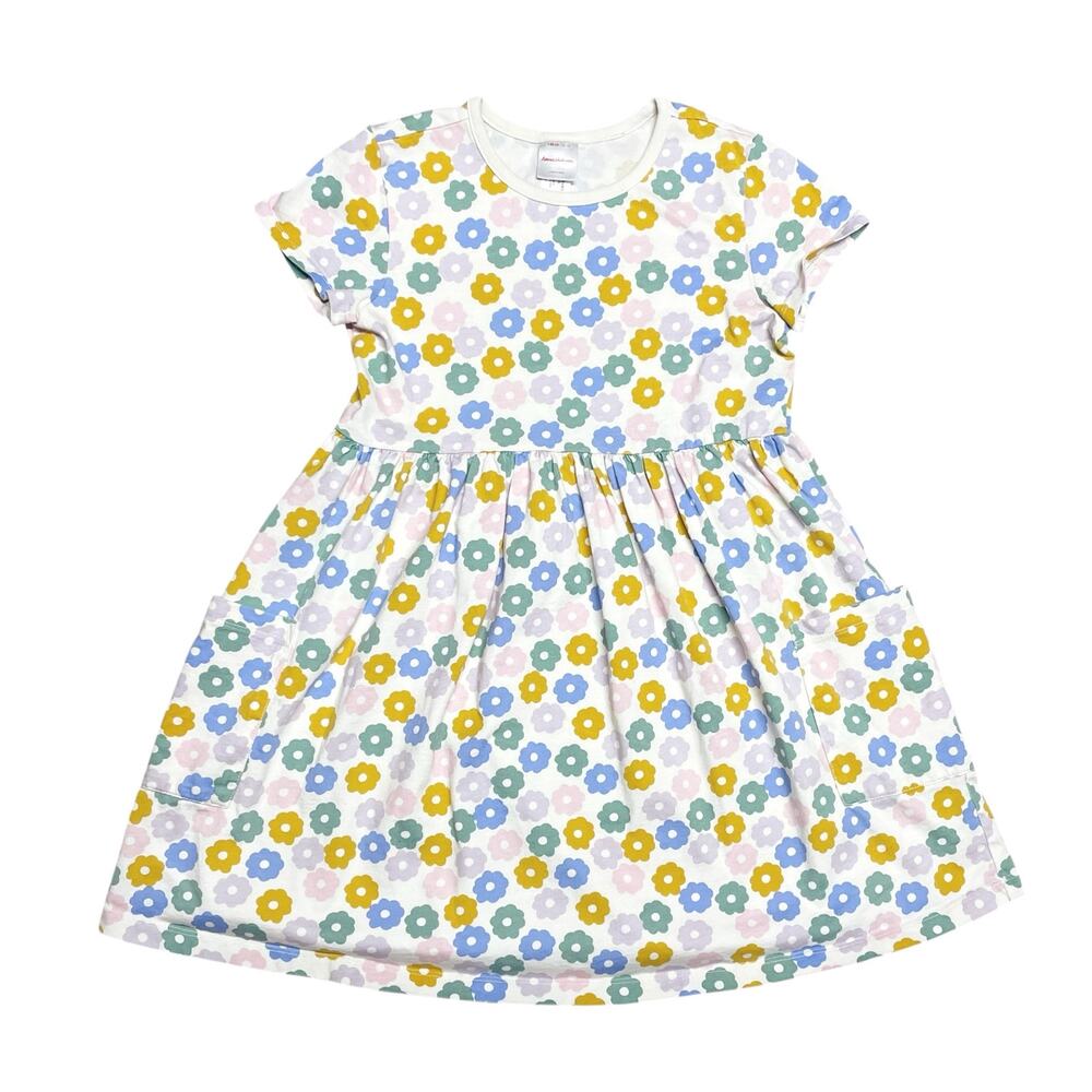 HANNA ANDERSSON Girls' Cotton Short-Sleeve Floral Dress Cream/Pastel Size 10